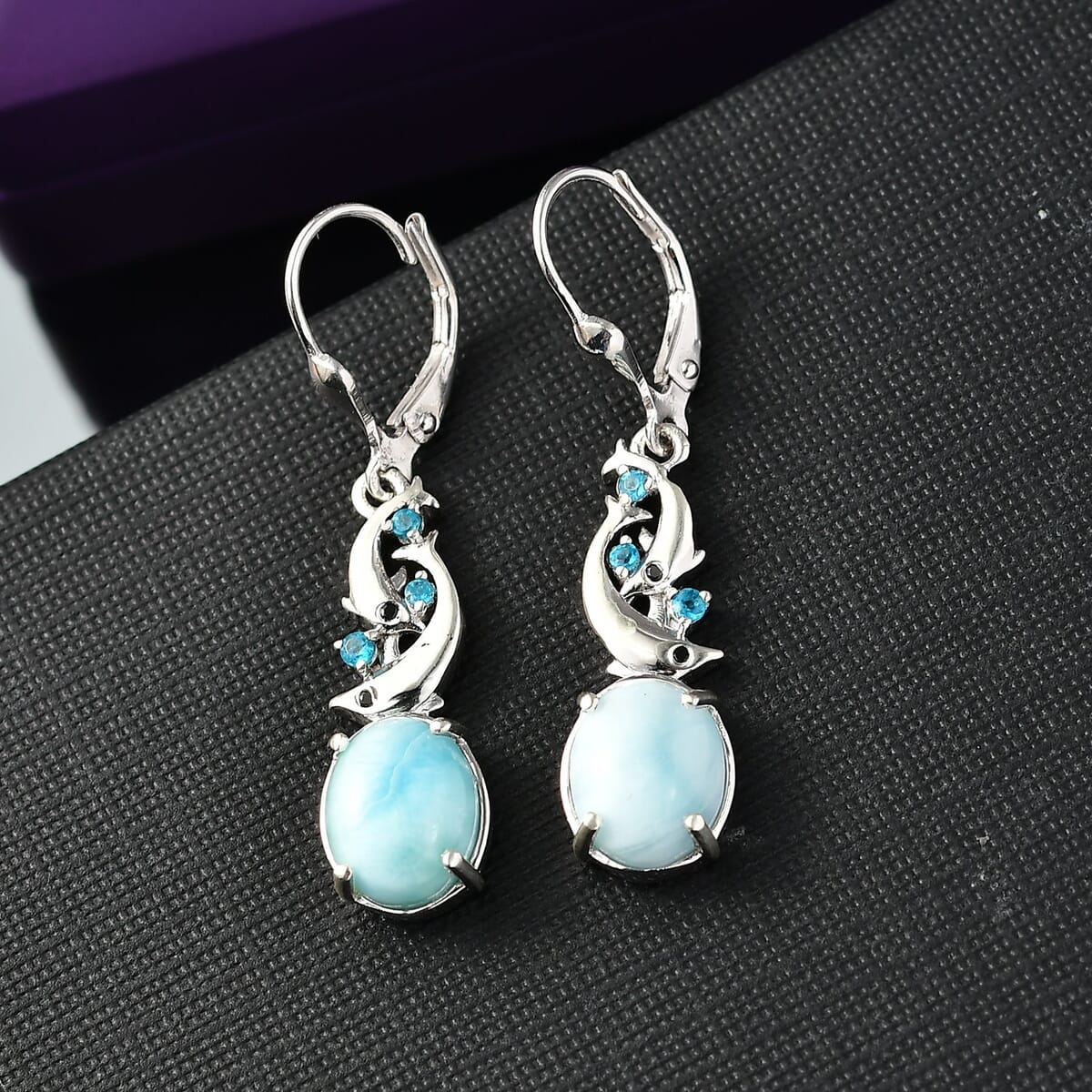 D’Joy Larimar and Multi Gemstone 7.40 ctw Ocean’s Joy Earrings in Rhodium Over Sterling Silver image number 1