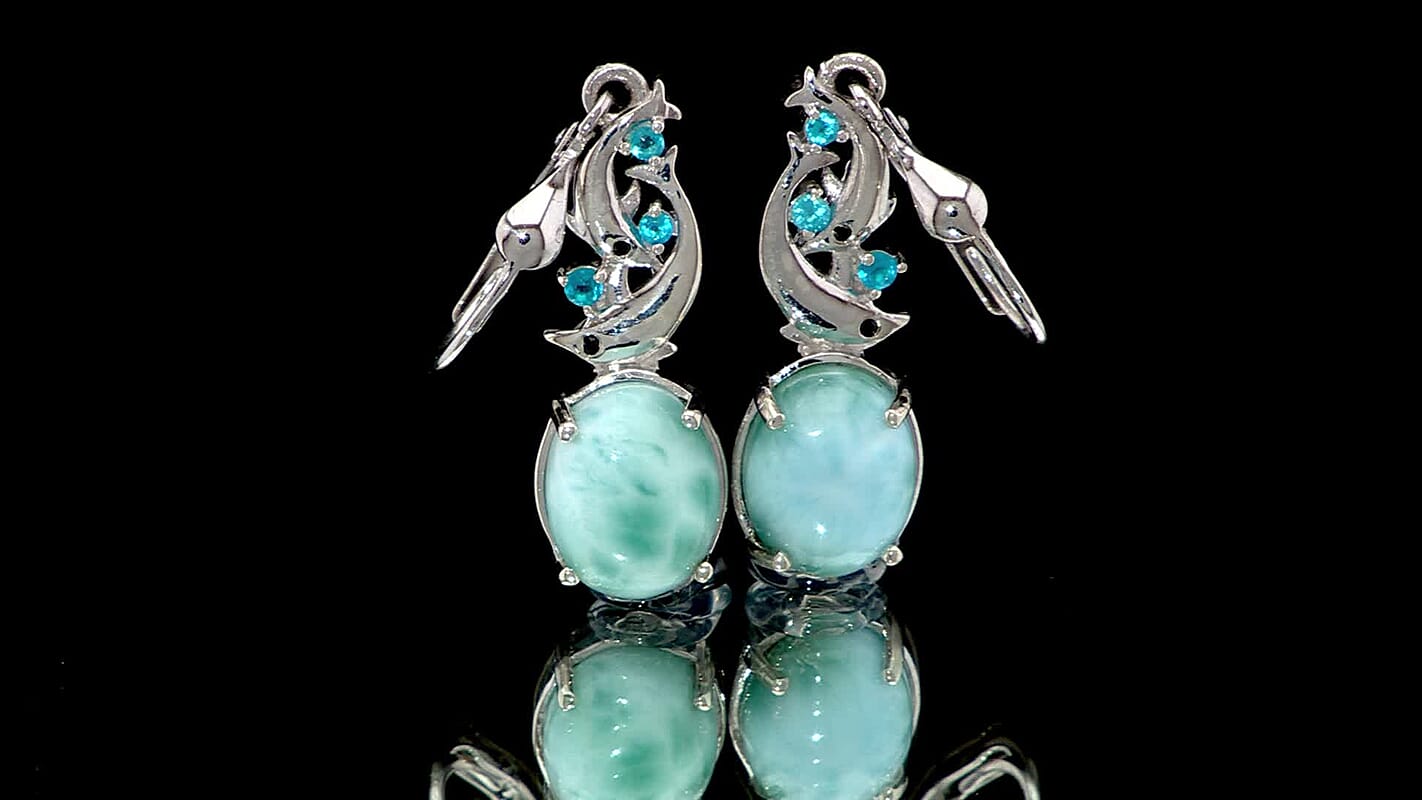 D'Joy Larimar and Multi Gemstone 7.40 ctw Ocean’s Joy Earrings in Rhodium Over Sterling Silver