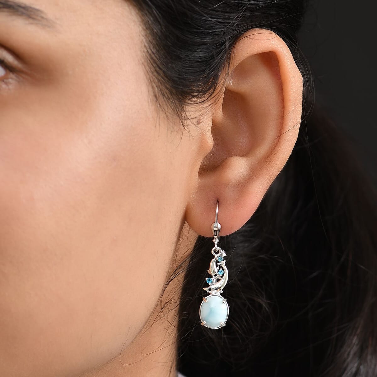 D’Joy Larimar and Multi Gemstone 7.40 ctw Ocean’s Joy Earrings in Rhodium Over Sterling Silver image number 2