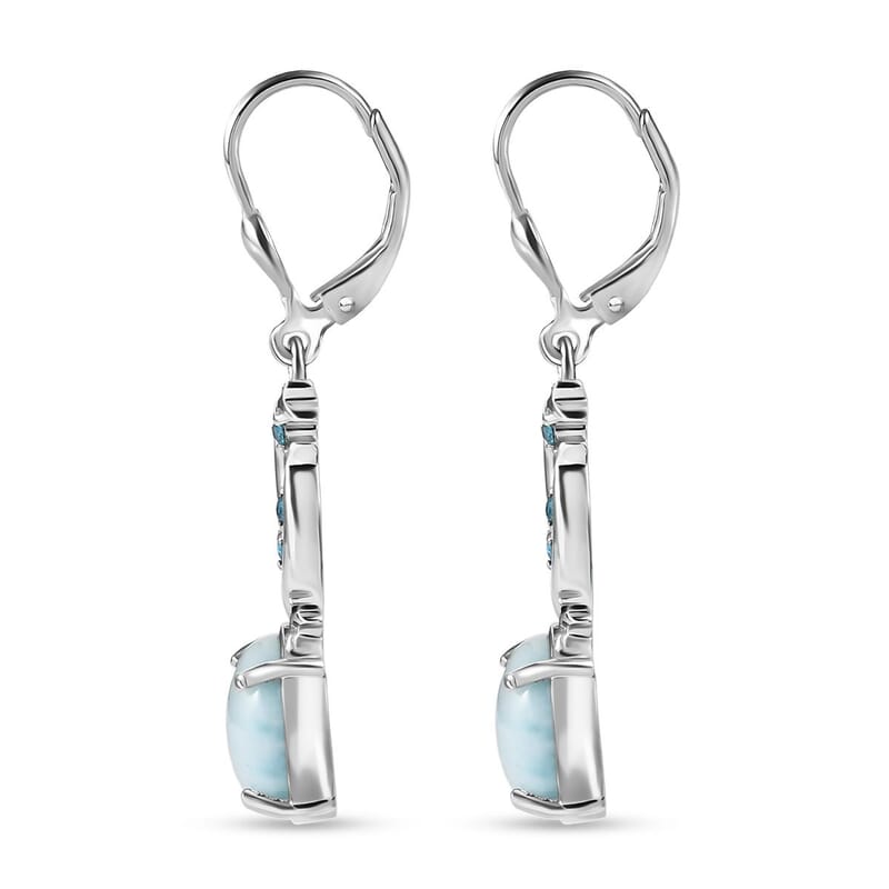 D'Joy Larimar and Multi Gemstone 7.40 ctw Ocean’s Joy Earrings in Rhodium Over Sterling Silver