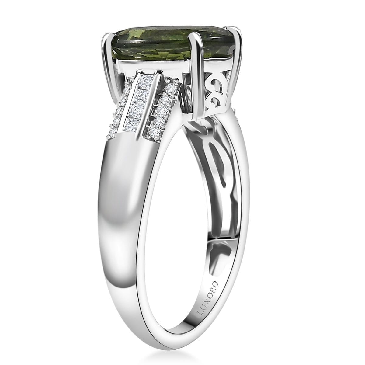 Luxoro 10K White Gold Premium Malagasy Pine Apatite, White Diamond (I2) (0.23 cts) Ring (Size 10.0) 3.75 ctw image number 3