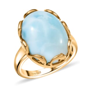 D’Joy Larimar 14 ctw Tidal Crown Dreams Ring in 18K Vermeil Yellow Gold Over Sterling Silver (Size 10.0)