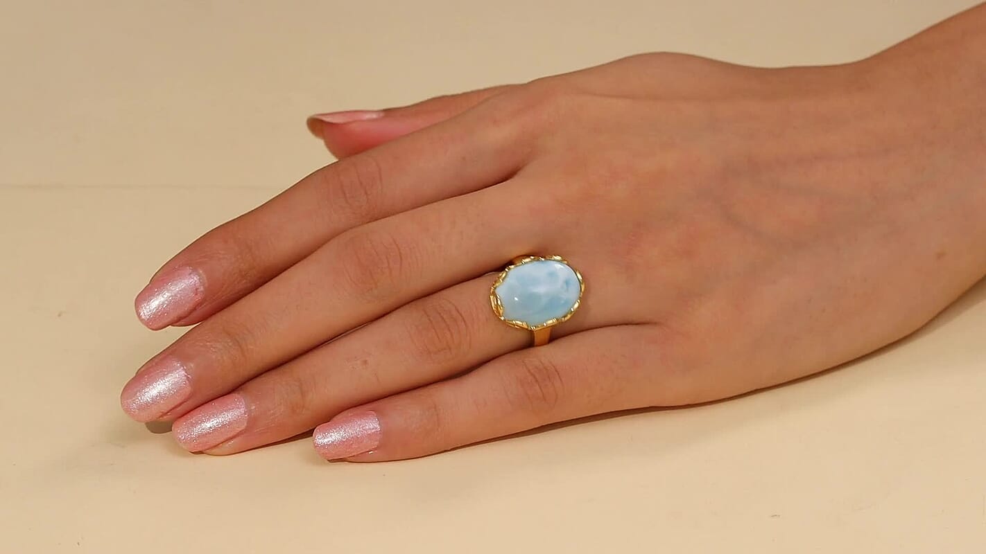 D’Joy Larimar Ring in 18K Vermeil YG Over Sterling Silver (Size 10.0) 14.00 ctw