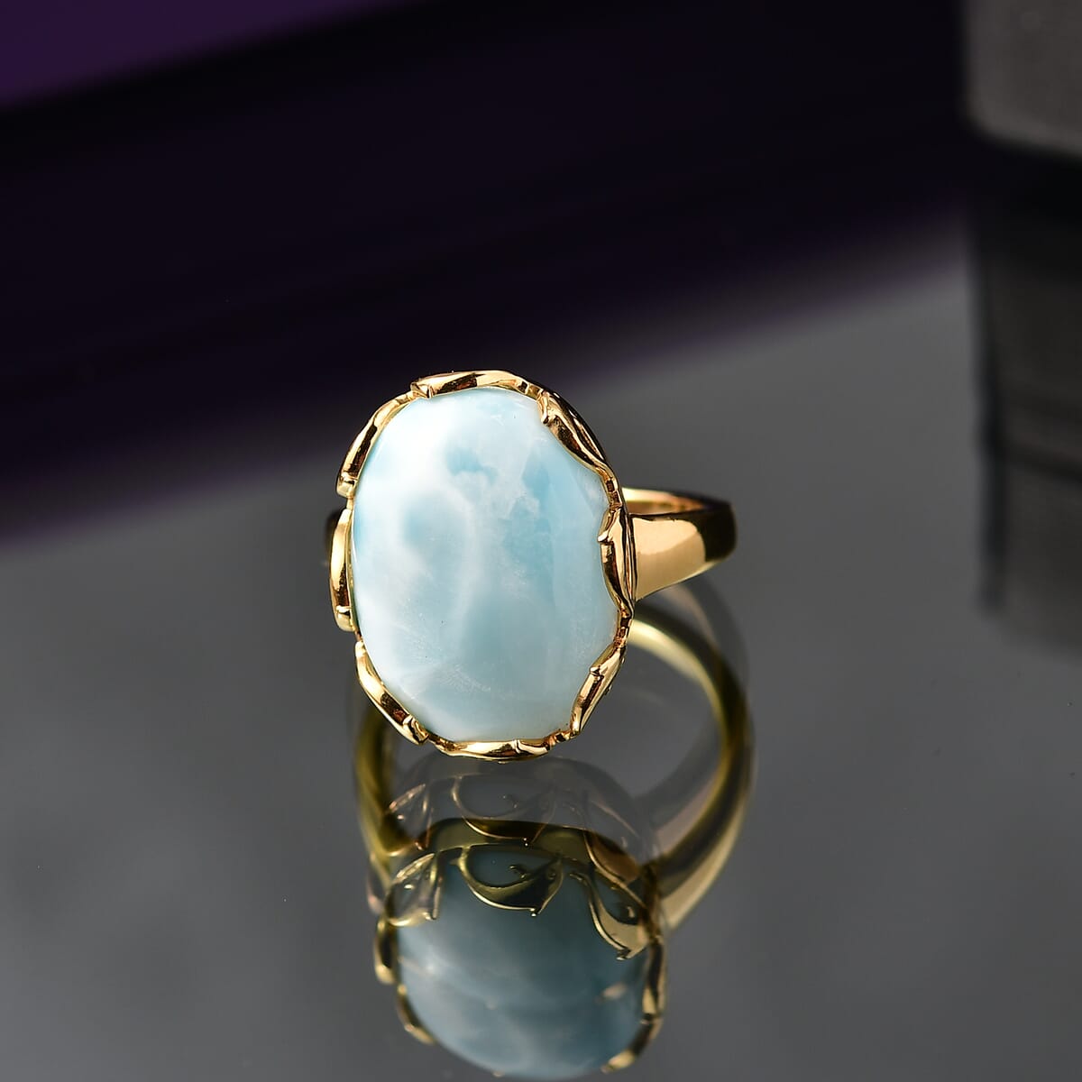 D’Joy Larimar 14 ctw Tidal Crown Dreams Ring in 18K Vermeil Yellow Gold Over Sterling Silver (Size 10.0) image number 1