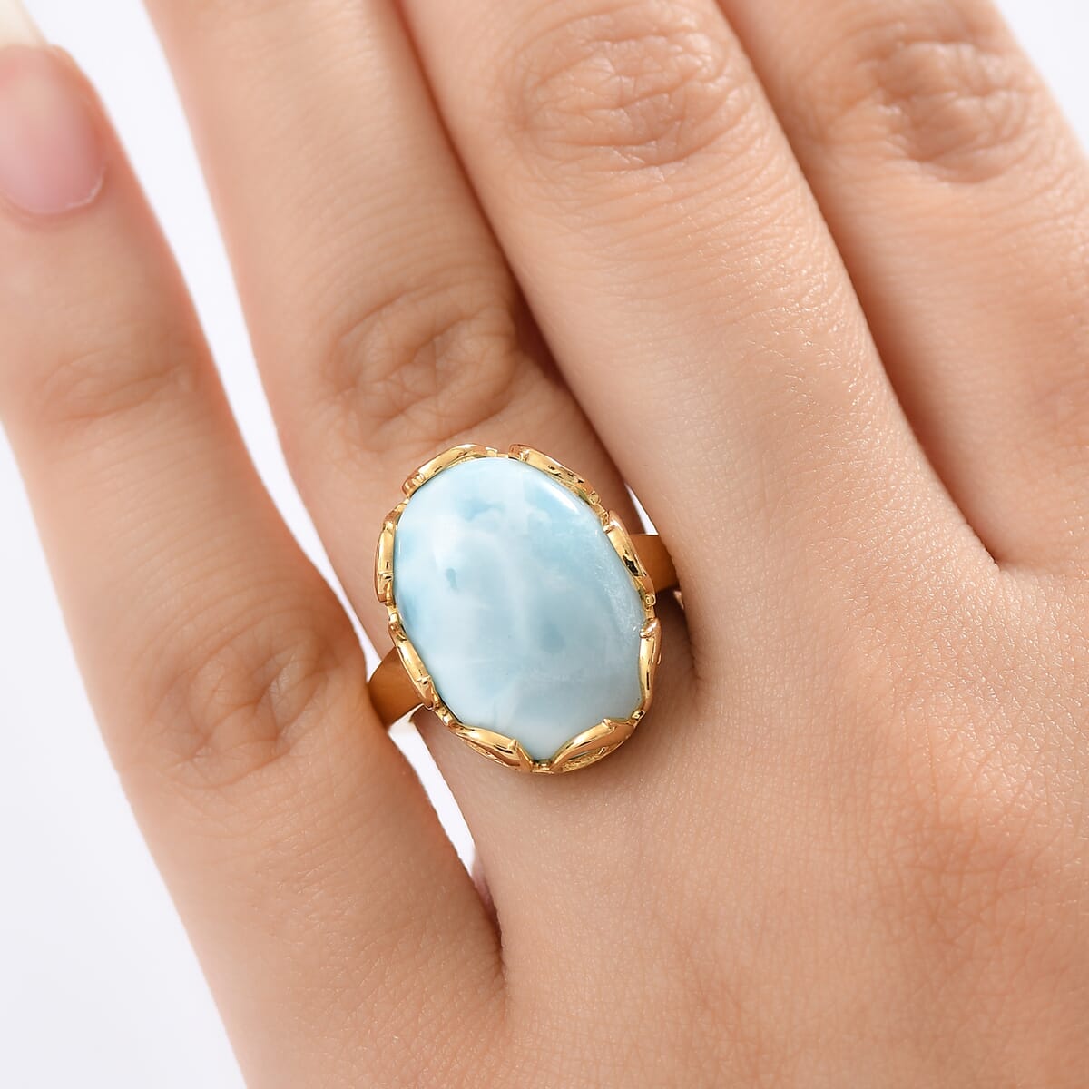 D’Joy Larimar 14 ctw Tidal Crown Dreams Ring in 18K Vermeil Yellow Gold Over Sterling Silver (Size 10.0) image number 2