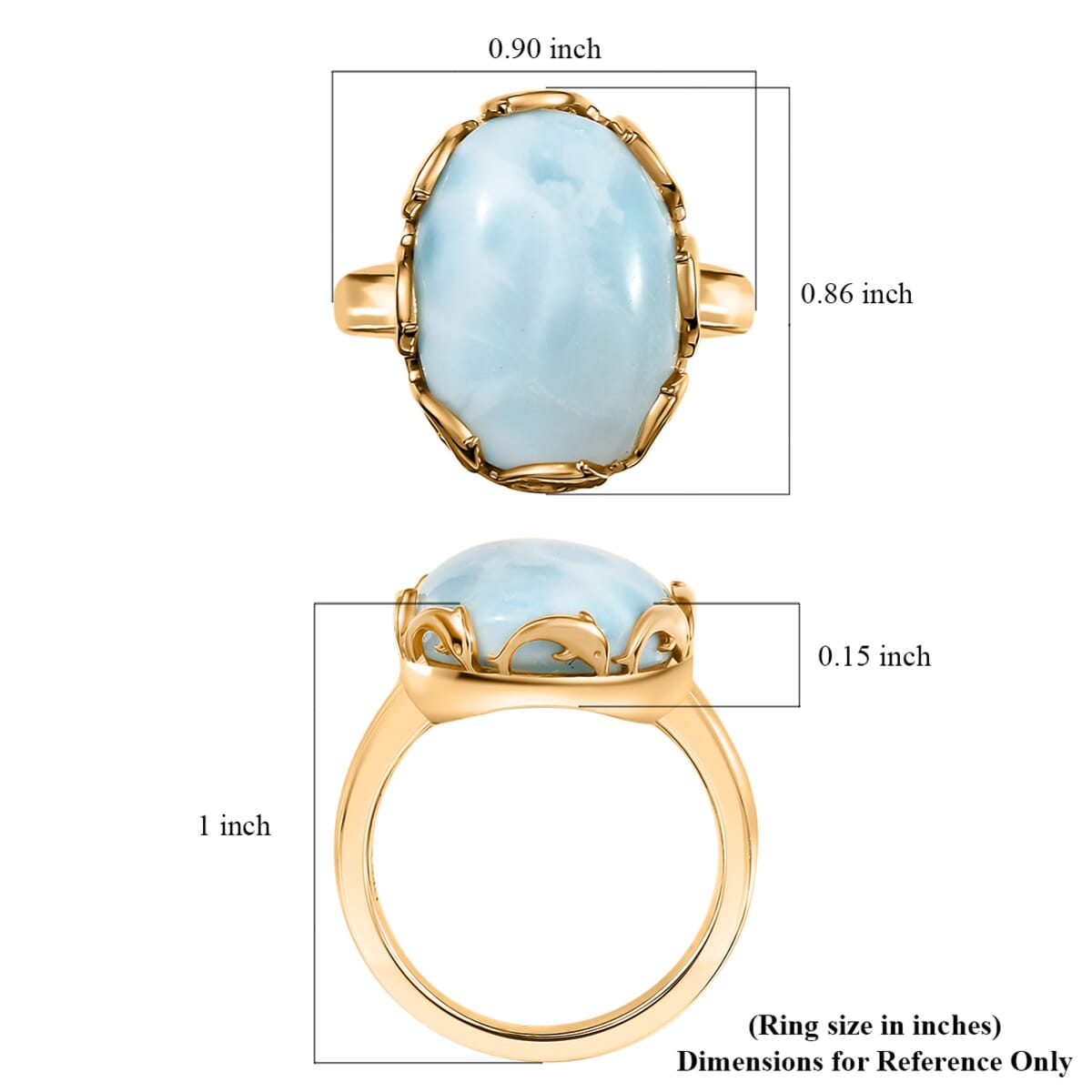 D’Joy Larimar 14 ctw Tidal Crown Dreams Ring in 18K Vermeil Yellow Gold Over Sterling Silver (Size 10.0) image number 5