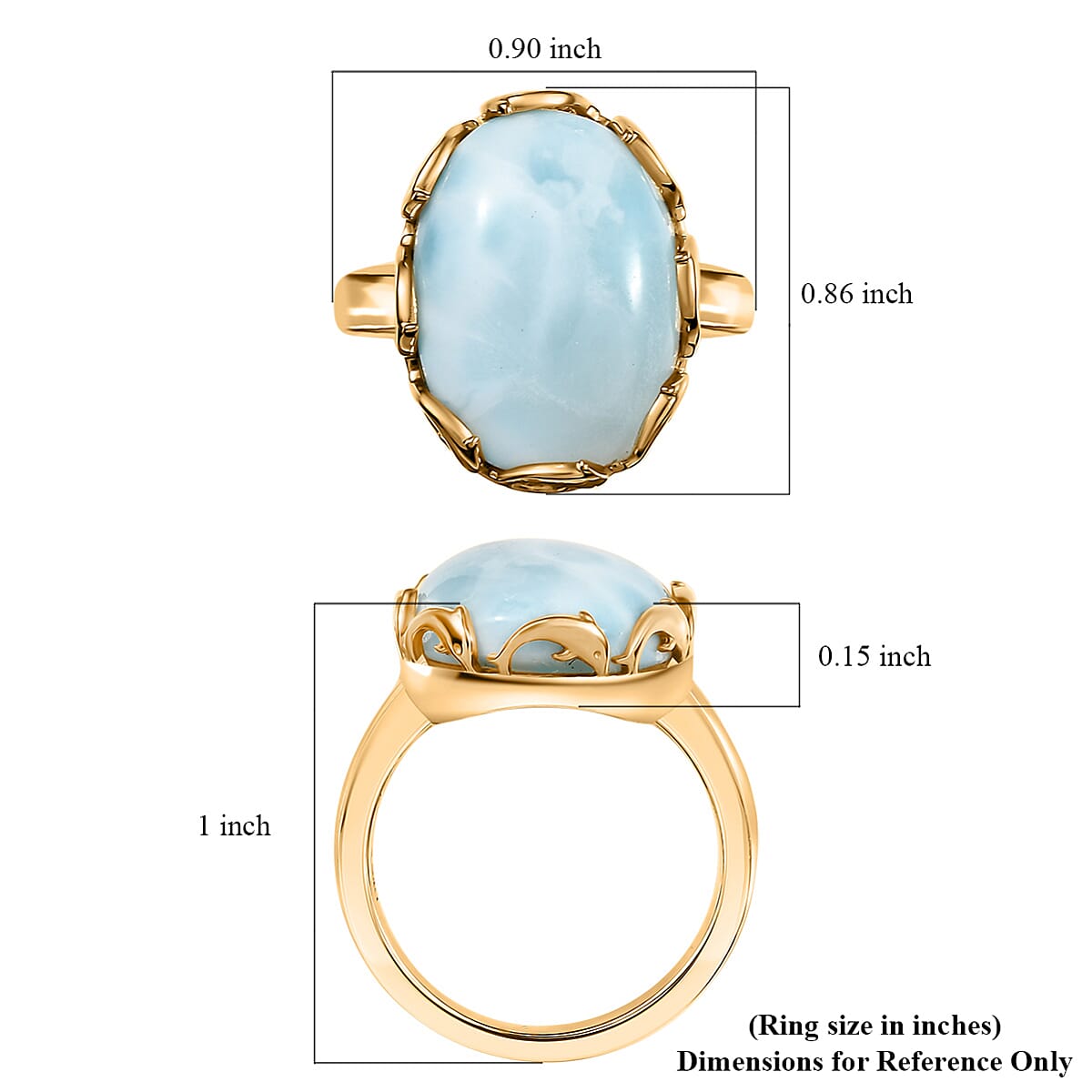 D'Joy Larimar 14 ctw Tidal Crown Dreams Ring in 18K Vermeil Yellow Gold Over Sterling Silver (Size 9.0) image number 5