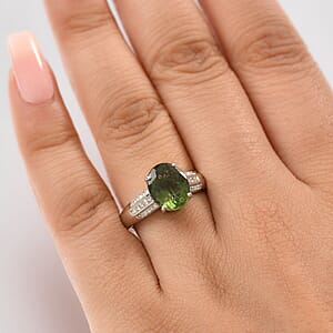 Luxoro 10K White Gold  AA   Malagasy Pine Apatite ,  White Diamond  I2 Main Stone With Side Stone Ring ,  Gold Wt. 3.22 g 3.72 ctw