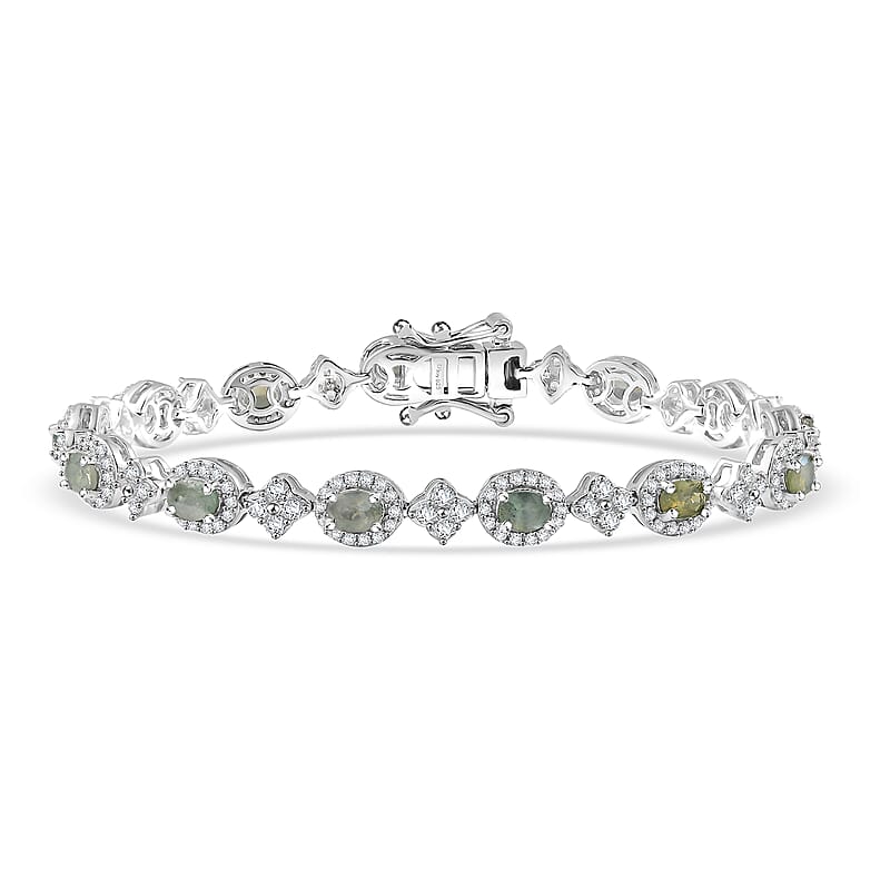 D'Joy Narsipatnam Alexandrite and White Zircon 5.25 ctw Mystic Flow Bracelet in Rhodium Over Sterling Silver (6.50 In)
