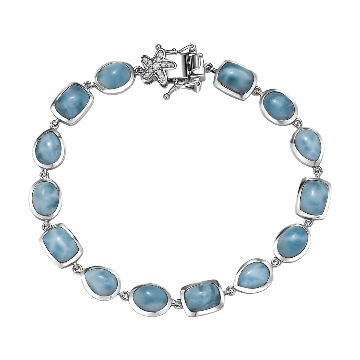 D’Joy Larimar and White Zircon 22.35 ctw Sea Star Embrace Bracelet in Rhodium Over Sterling Silver (7.25 In) image number 0
