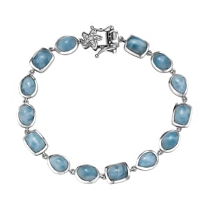 D’Joy Larimar and White Zircon 22.35 ctw Sea Star Embrace Bracelet in Rhodium Over Sterling Silver (7.25 In)