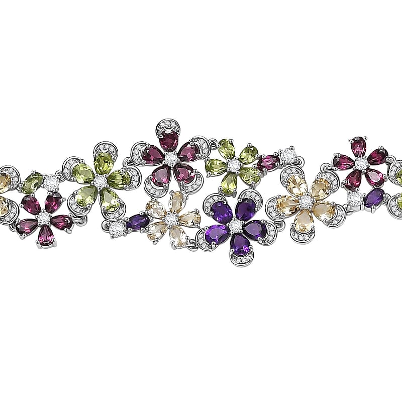 GP Italian Garden Collection Multi Gemstone 22.80 ctw Bracelet in Rhodium Over Sterling Silver (7.25 In)