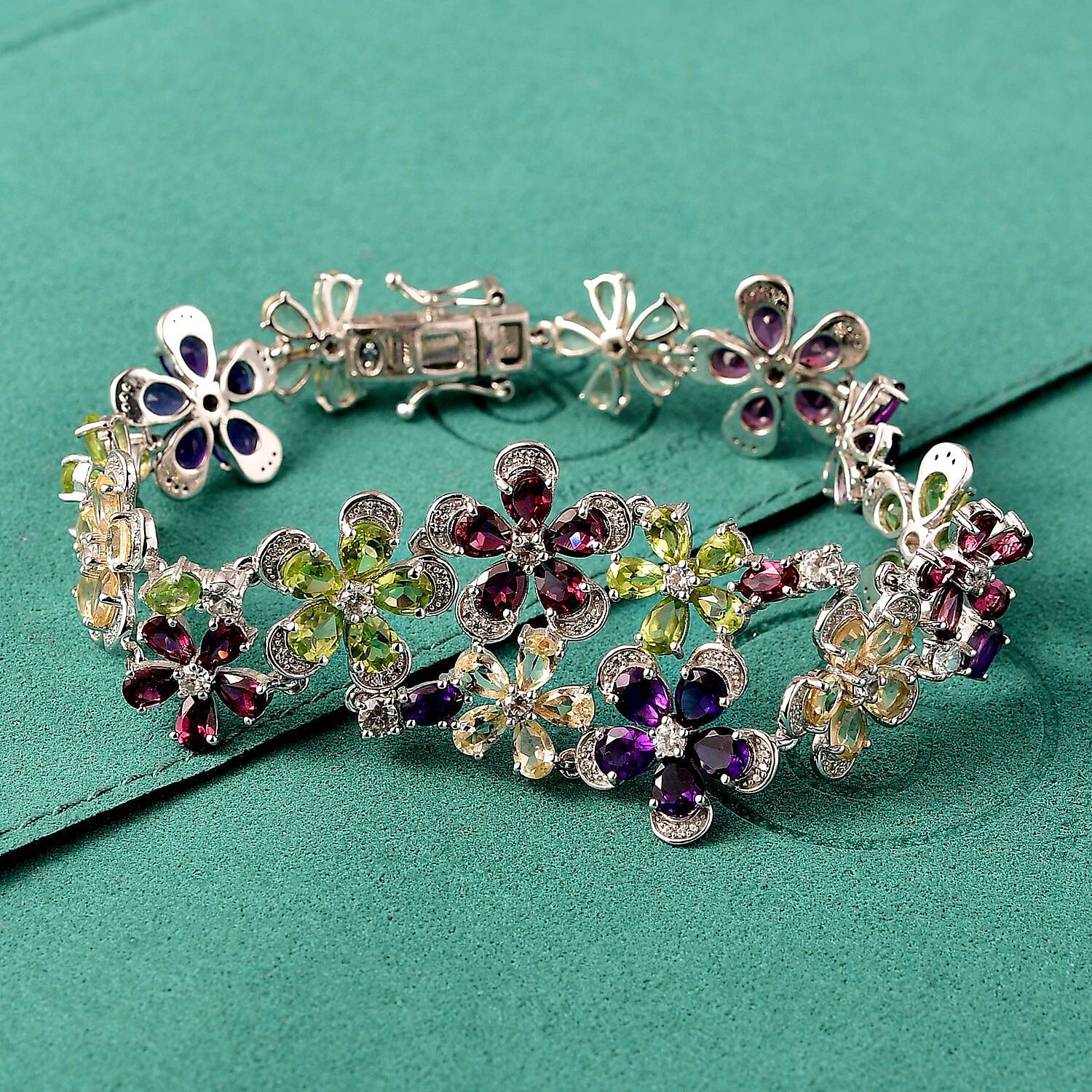 GP Italian Garden Collection Multi Gemstone 22.80 ctw Bracelet in Rhodium Over Sterling Silver (7.25 In)