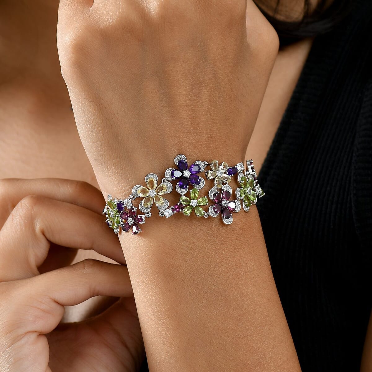 GP Italian Garden Collection Multi Gemstone 22.80 ctw Bracelet in Rhodium Over Sterling Silver (7.25 In) image number 2