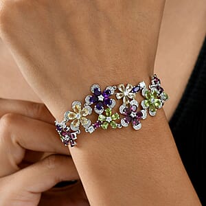 GP Italian Garden Collection Multi Gemstone 22.80 ctw Bracelet in Rhodium Over Sterling Silver (7.25 In)