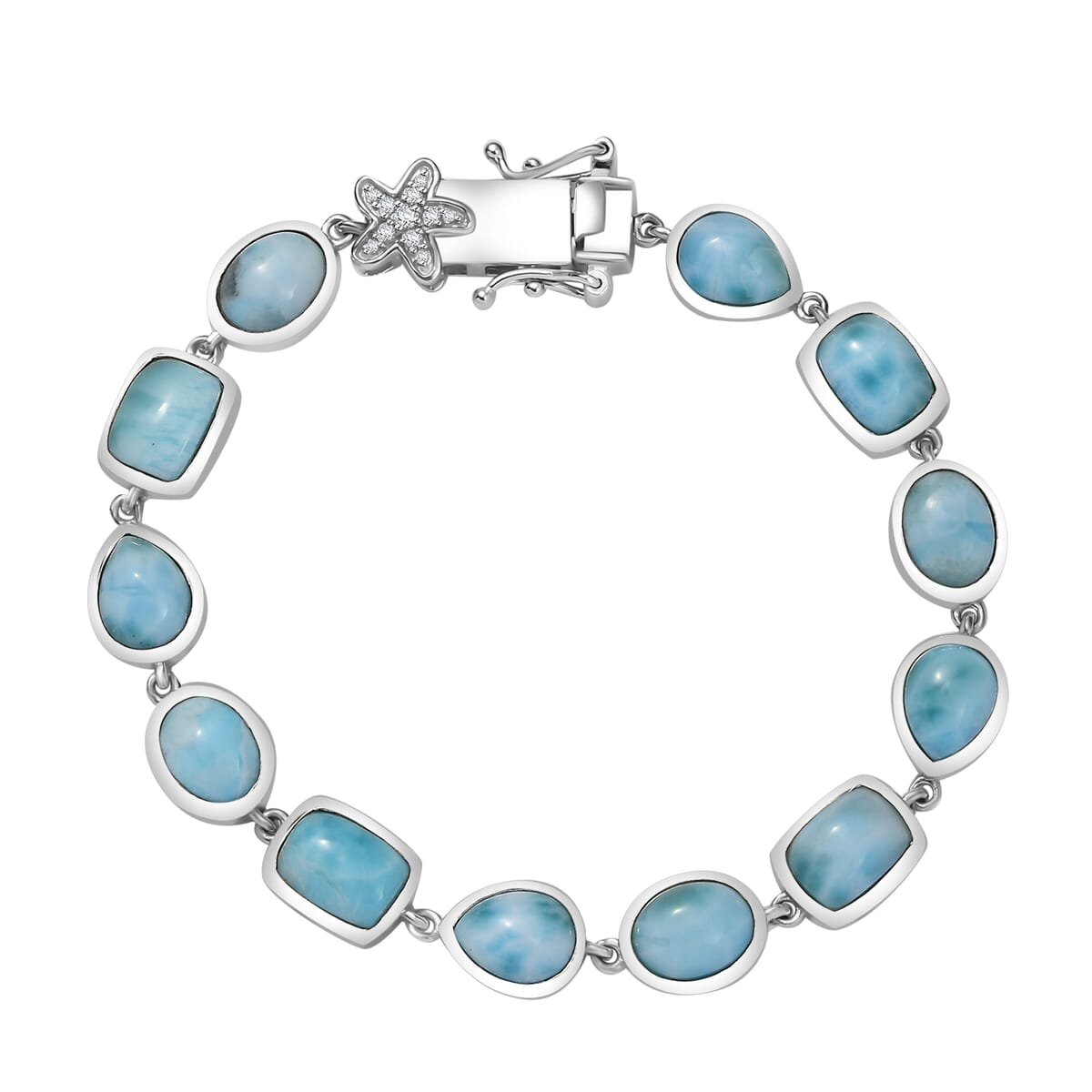 D’Joy Larimar and White Zircon 19.50 ctw Sea Star Embrace Bracelet in Rhodium Over Sterling Silver (6.50 In) image number 0