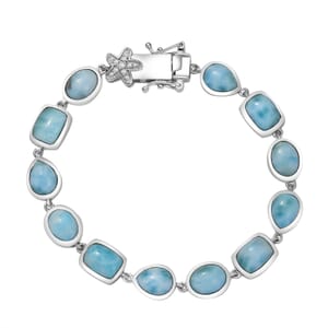 D’Joy Larimar and White Zircon 19.50 ctw Sea Star Embrace Bracelet in Rhodium Over Sterling Silver (6.50 In)