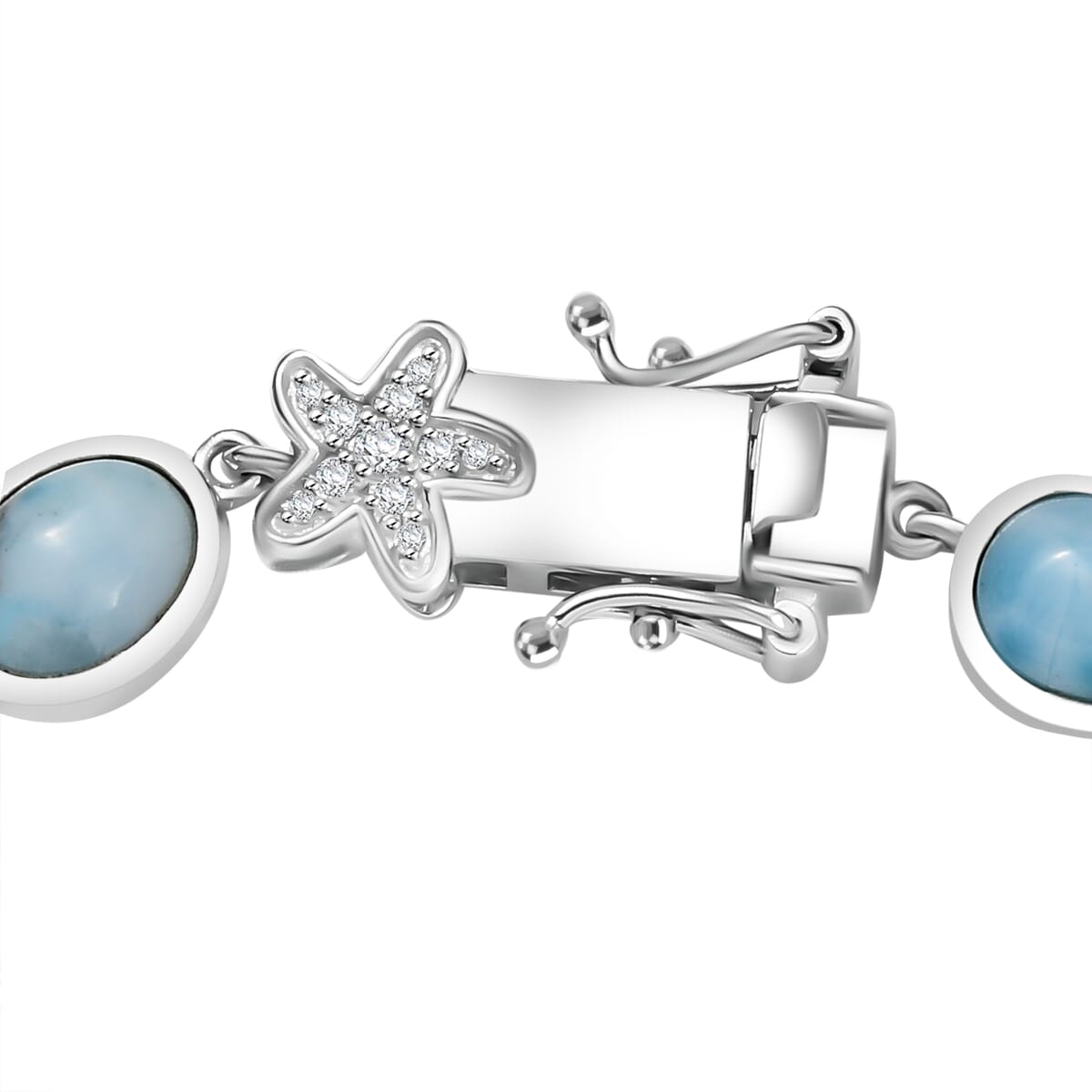 D’Joy Larimar and White Zircon 19.50 ctw Sea Star Embrace Bracelet in Rhodium Over Sterling Silver (6.50 In) image number 3