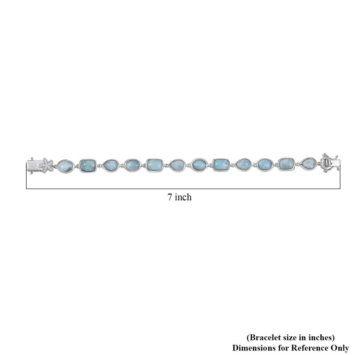 D’Joy Larimar and White Zircon 19.50 ctw Sea Star Embrace Bracelet in Rhodium Over Sterling Silver (6.50 In) image number 4