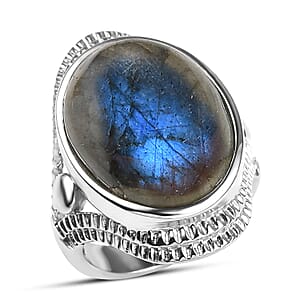 EverTrue Malagasy Labradorite 18.75 ctw Intricate Filigree Ring in Stainless Steel (Size 10.0)