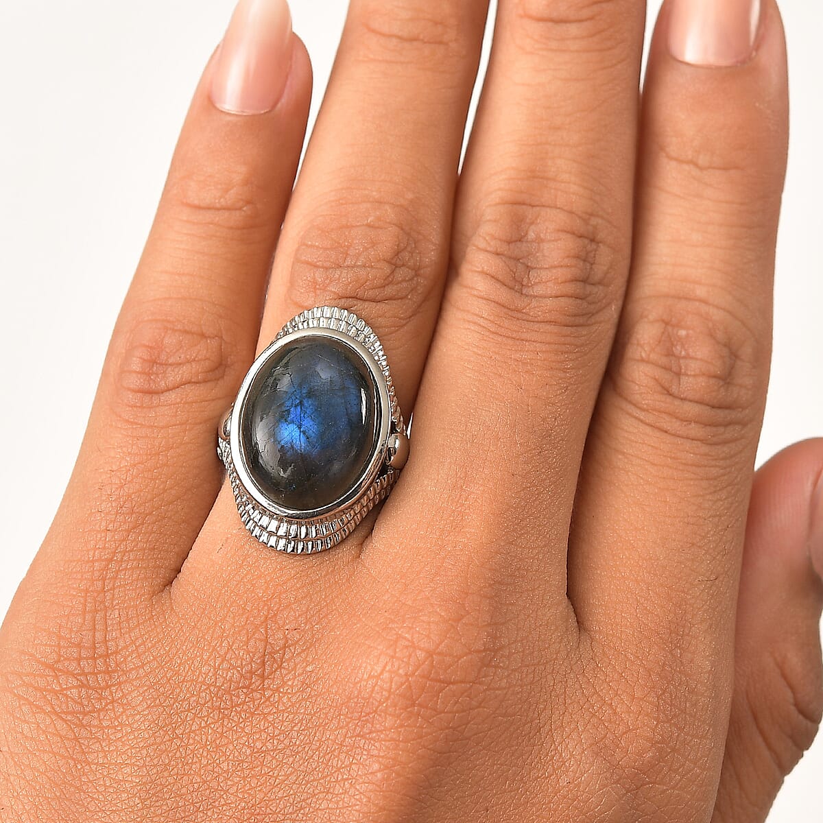 EverTrue Malagasy Labradorite 18.75 ctw Intricate Filigree Ring in Stainless Steel (Size 10.0) image number 2