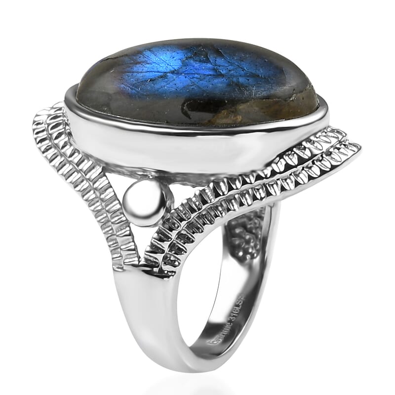 EverTrue Malagasy Labradorite 18.75 ctw Intricate Filigree Ring in Stainless Steel (Size 10.0)