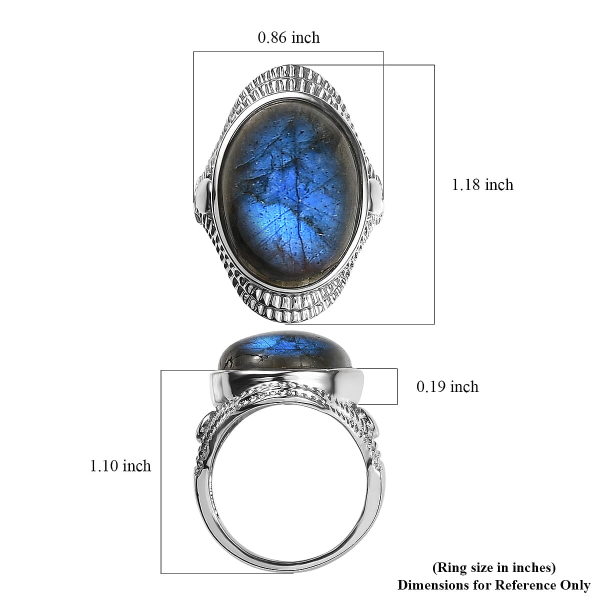 EverTrue Malagasy Labradorite 18.75 ctw Intricate Filigree Ring in Stainless Steel (Size 10.0) image number 5