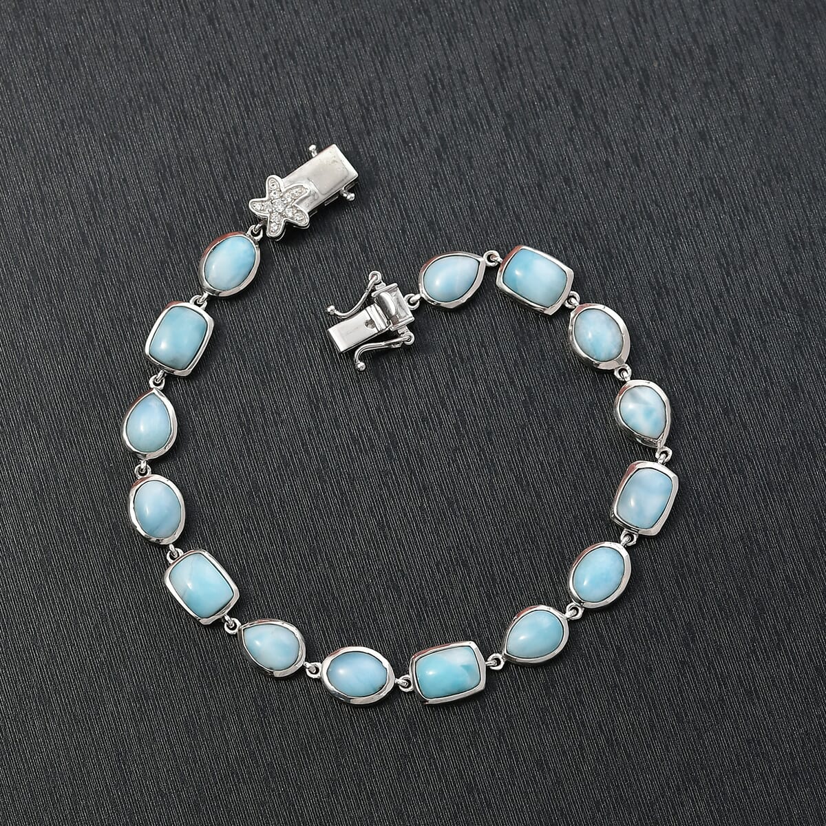 D’Joy Larimar and White Zircon 25.20 tw Sea Star Embrace Bracelet in Rhodium Over Sterling Silver (8.00 In) image number 1