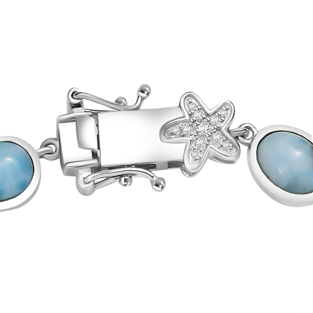 D’Joy Larimar and White Zircon 25.20 tw Sea Star Embrace Bracelet in Rhodium Over Sterling Silver (8.00 In) image number 3