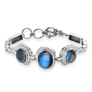 EverTrue Malagasy Labradorite 22.50 ctw Intricate Filigree Bracelet in Stainless Steel (6.50-8.0In)