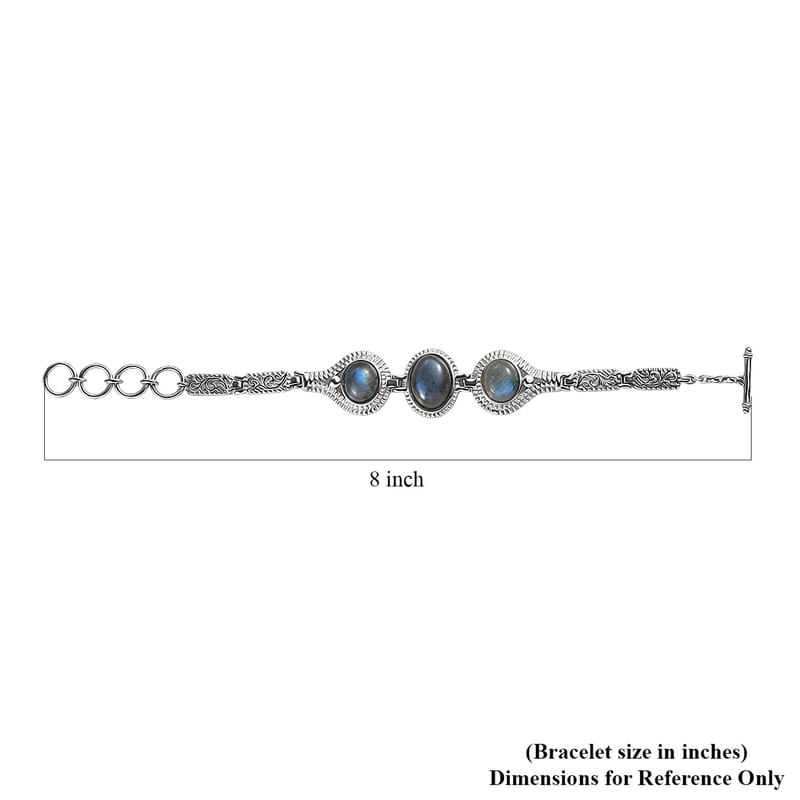 EverTrue Malagasy Labradorite 22.50 ctw Intricate Filigree Bracelet in Stainless Steel (6.50-8.0In)