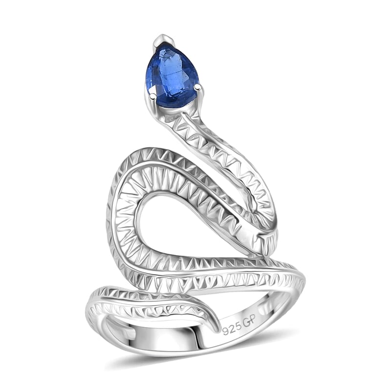 GP Trionfo Collection Kashmir Kyanite 1.00 ctw Serpent Ring in Rhodium Over Sterling Silver (Size 10.0)