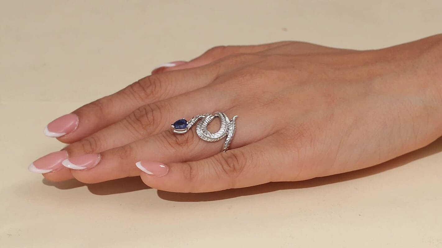 GP Kyanite Snake Ring in Rhodium Over Sterling Silver (Size 10.0) 1.00 ctw