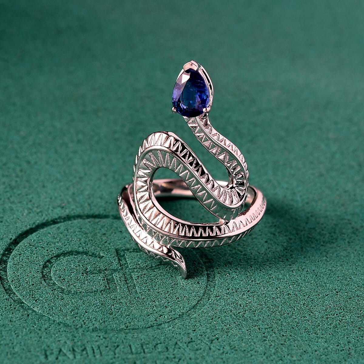 GP Trionfo Collection Kashmir Kyanite 1.00 ctw Serpent Ring in Rhodium Over Sterling Silver (Size 10.0) image number 1