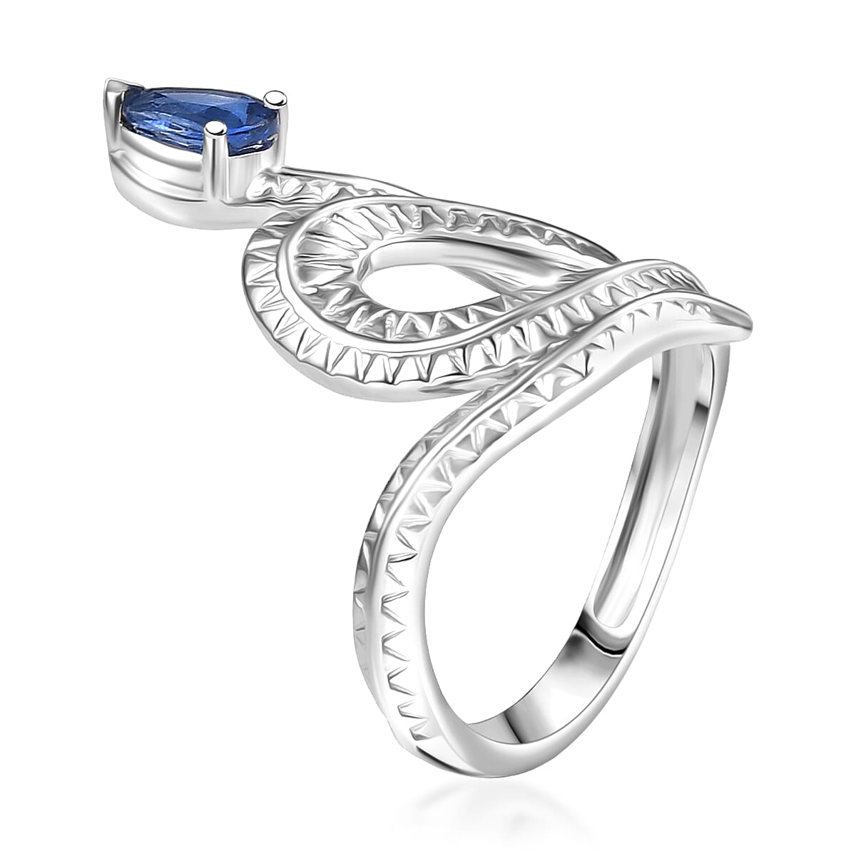GP Trionfo Collection Kashmir Kyanite 1.00 ctw Serpent Ring in Rhodium Over Sterling Silver (Size 10.0)
