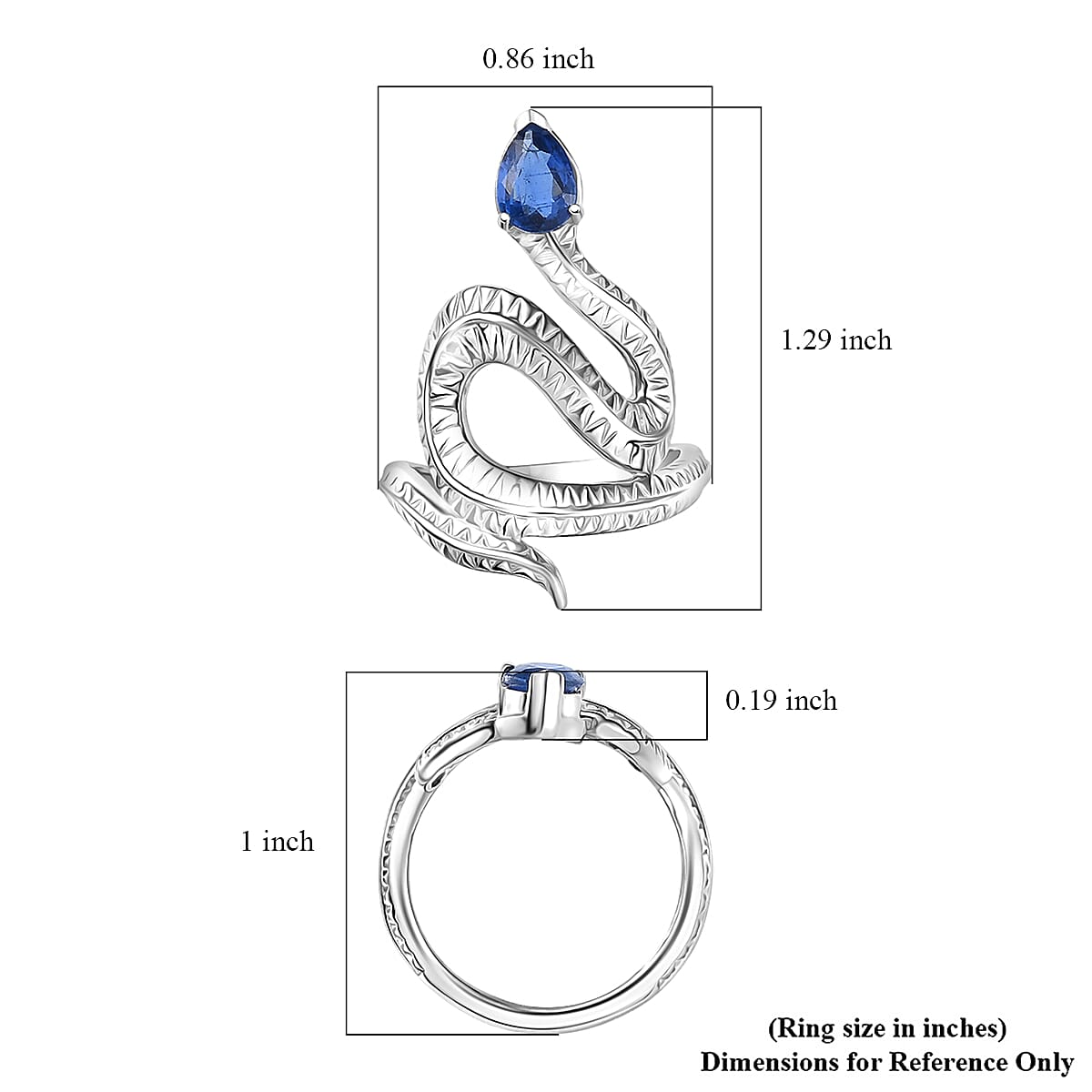 GP Trionfo Collection Kashmir Kyanite 1.00 ctw Serpent Ring in Rhodium Over Sterling Silver (Size 10.0)