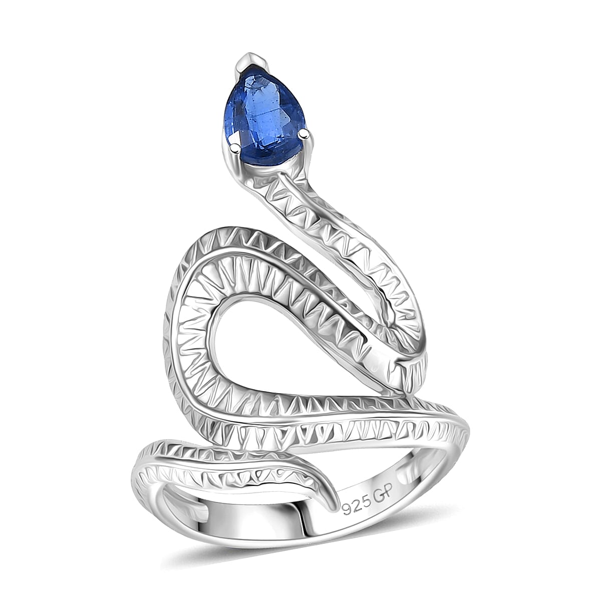 GP Trionfo Collection Kashmir Kyanite 1.00 ctw Serpent Ring in Rhodium Over Sterling Silver (Size 5.0) image number 0