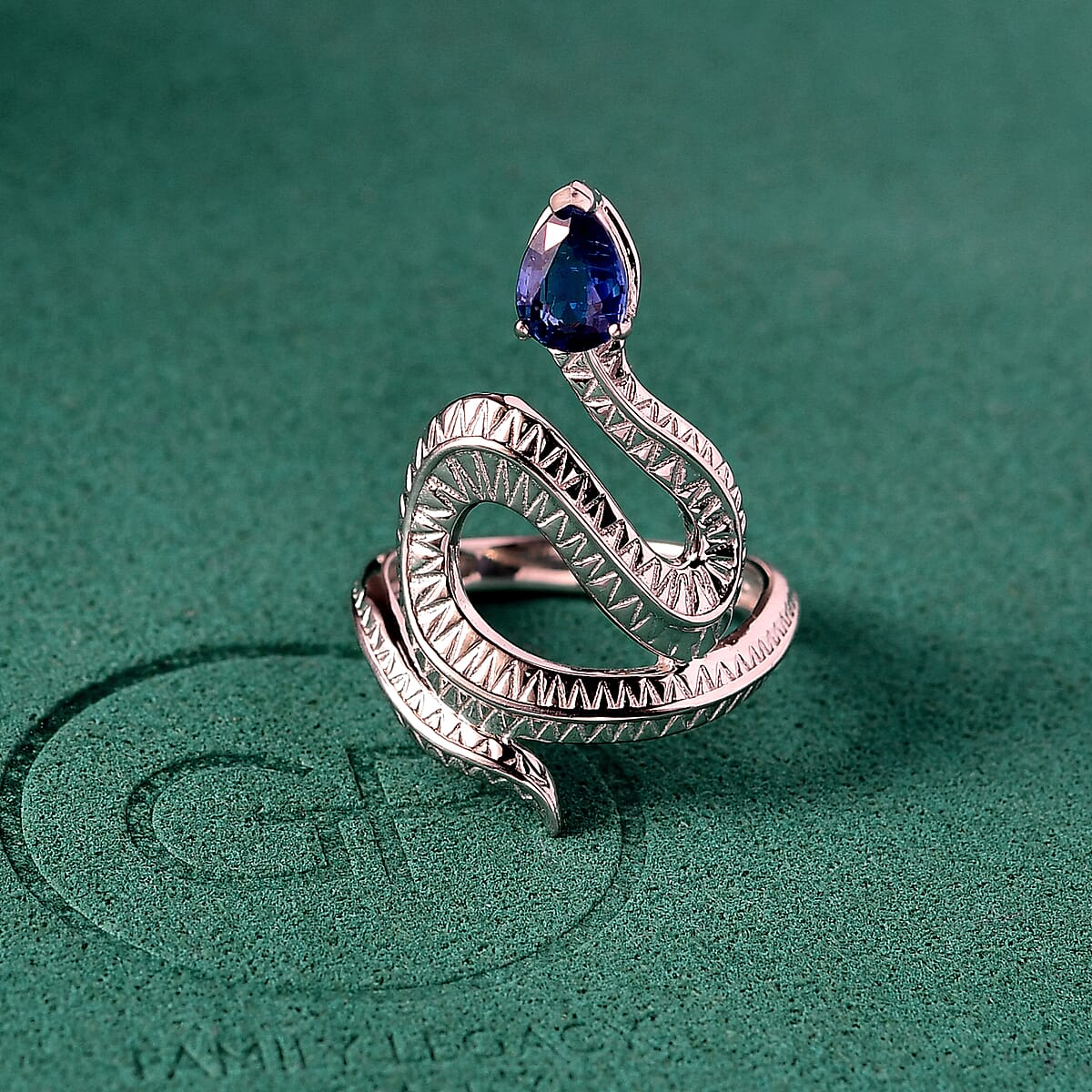 GP Trionfo Collection Kashmir Kyanite 1.00 ctw Serpent Ring in Rhodium Over Sterling Silver (Size 5.0) image number 1
