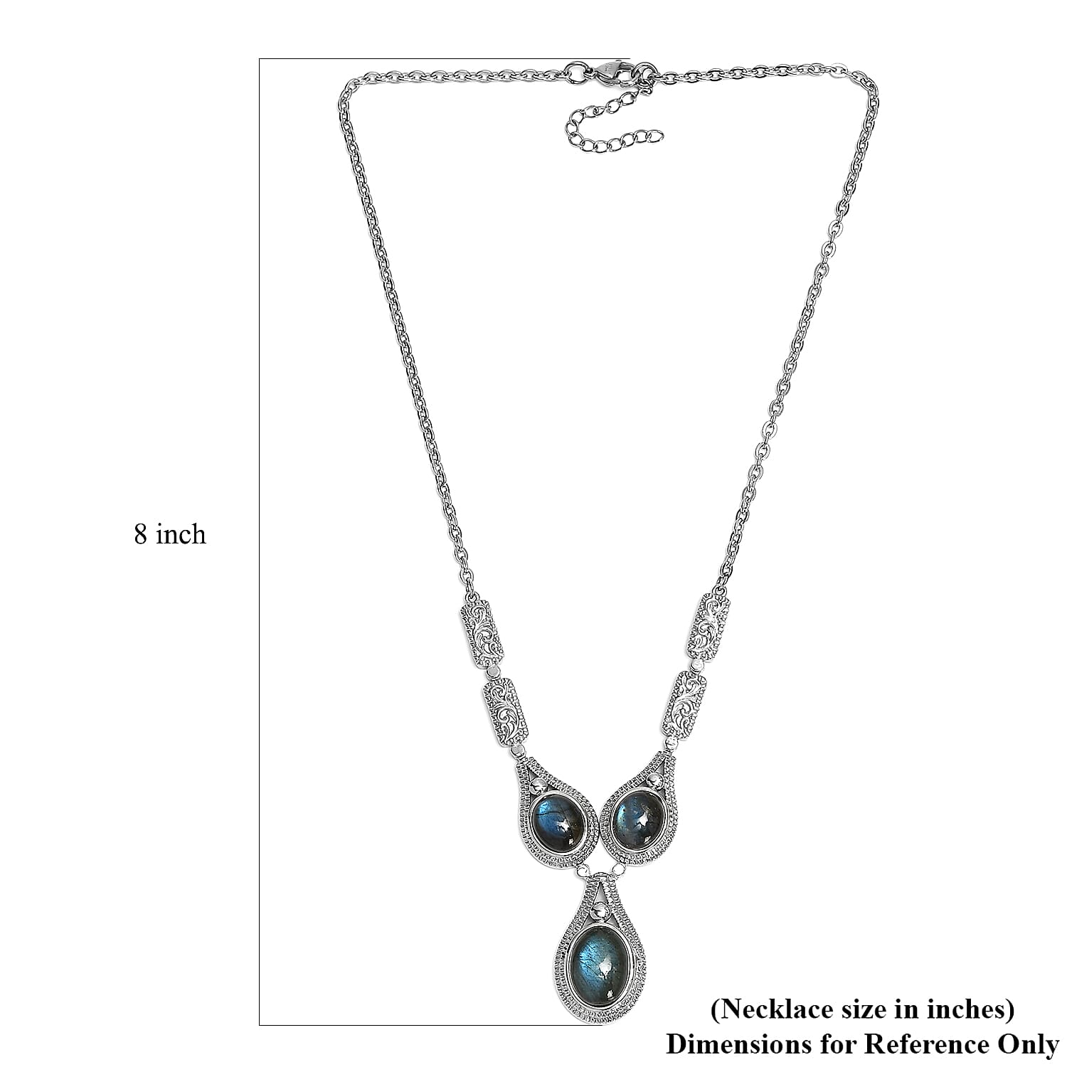 EverTrue Malagasy Labradorite 21.00 ctw Intricate Filigree Necklace 18 Inches in Stainless Steel