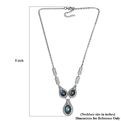 EverTrue Malagasy Labradorite 21.00 ctw Intricate Filigree Necklace 18 Inches in Stainless Steel