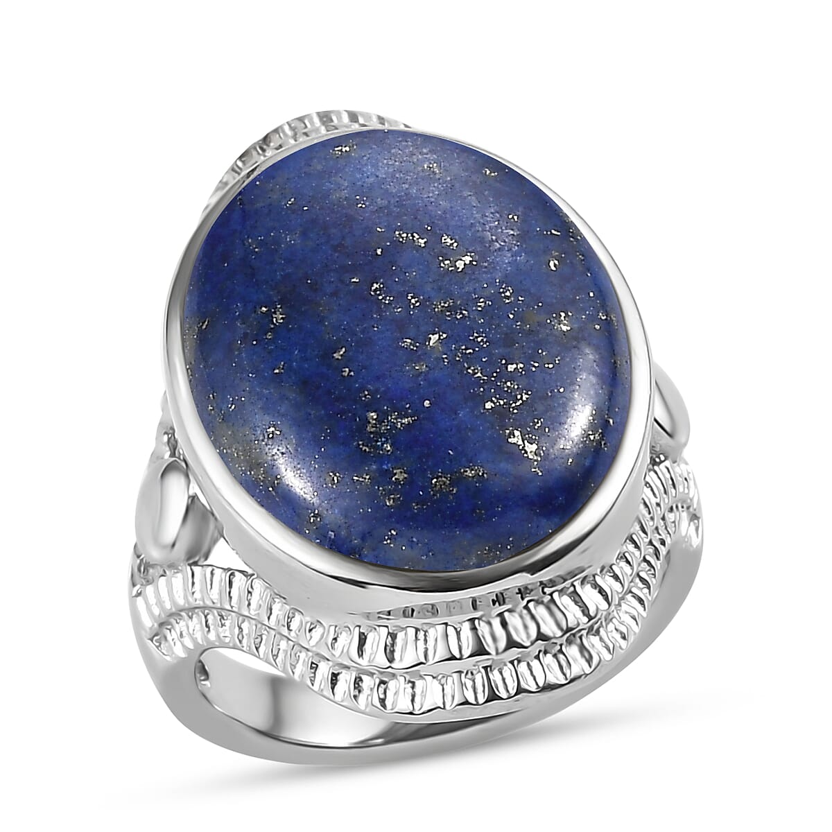 EverTrue Lapis Lazuli 16.80 ctw Intricate Filigree Ring in Stainless Steel (Size 7.0) image number 0