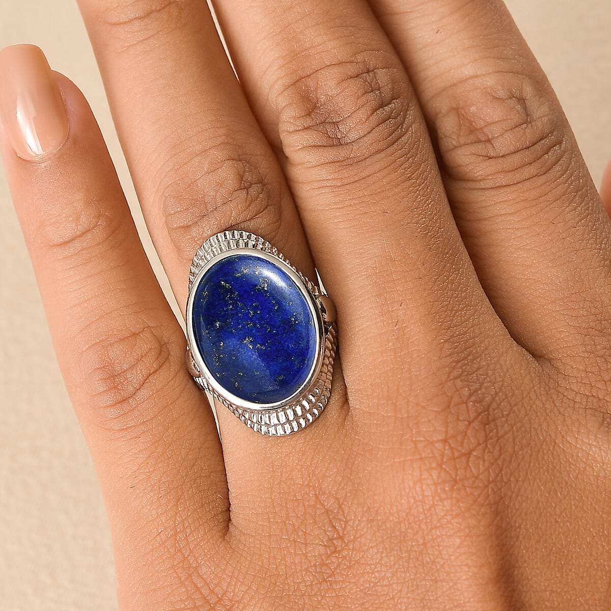 EverTrue Lapis Lazuli 16.80 ctw Intricate Filigree Ring in Stainless Steel (Size 7.0) image number 2