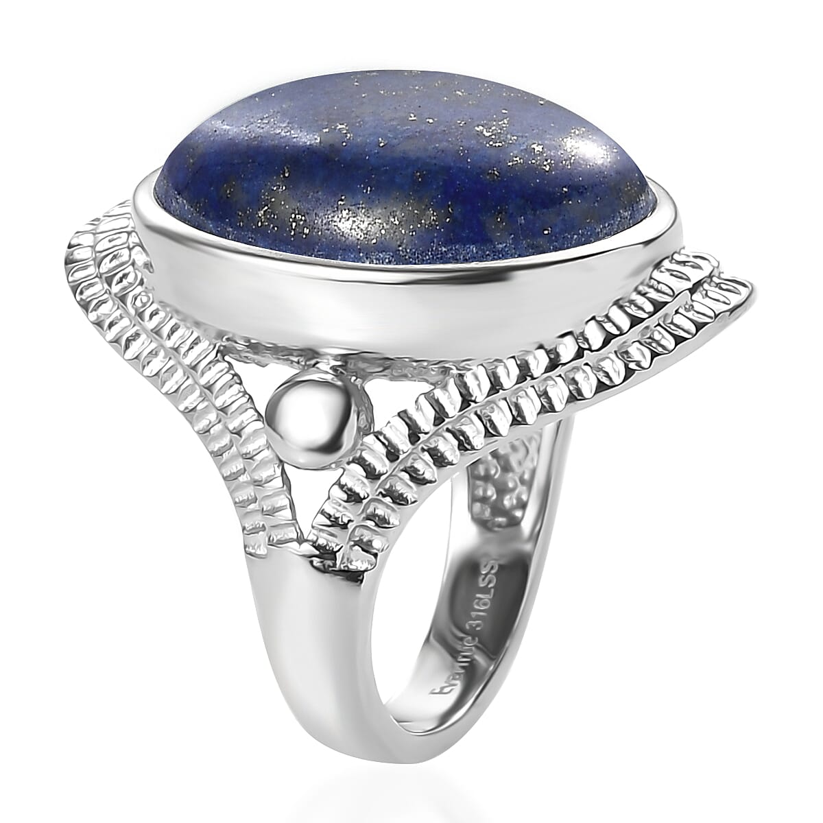 EverTrue Lapis Lazuli 16.80 ctw Intricate Filigree Ring in Stainless Steel (Size 7.0) image number 3