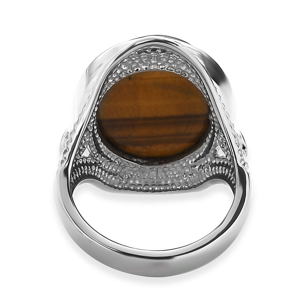 EverTrue Tigers Eye 17.15 ctw Intricate Filigree Ring in Stainless Steel (Size 7.0) image number 4