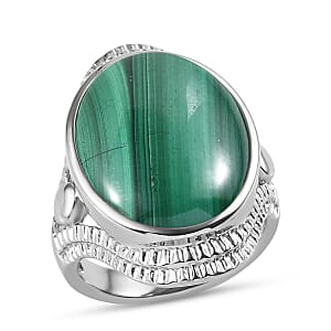 EverTrue African Malachite 18.50 ctw Intricate Filigree Ring in Stainless Steel (Size 7.0)
