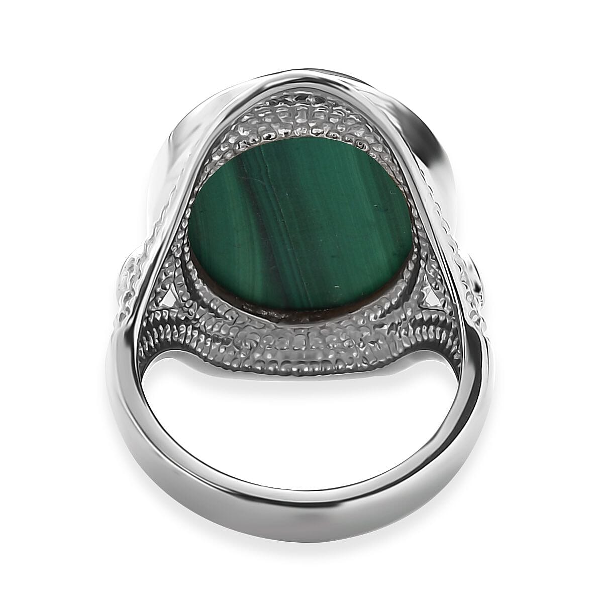 EverTrue African Malachite 18.50 ctw Intricate Filigree Ring in Stainless Steel (Size 7.0) image number 4