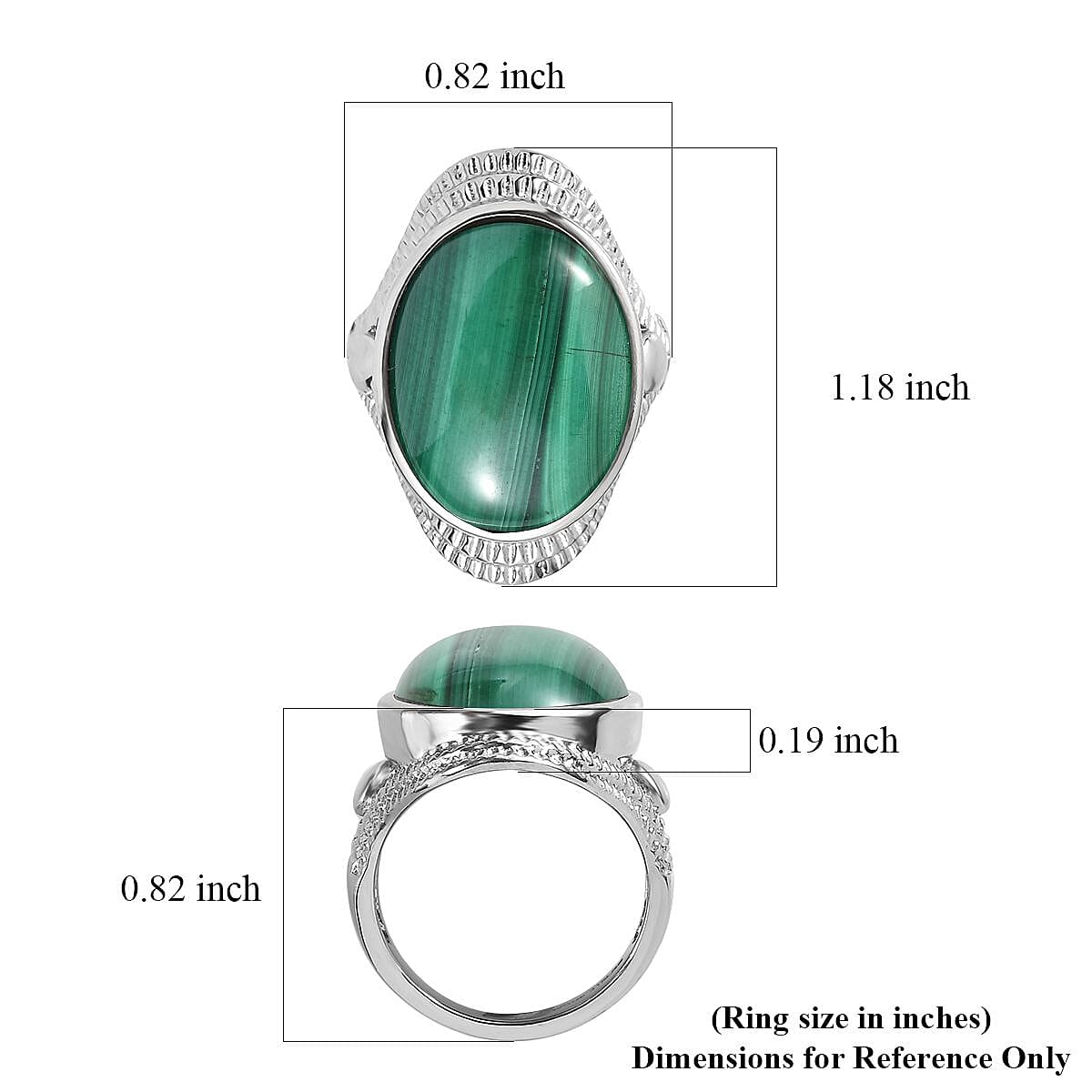 EverTrue African Malachite 18.50 ctw Intricate Filigree Ring in Stainless Steel (Size 7.0) image number 5