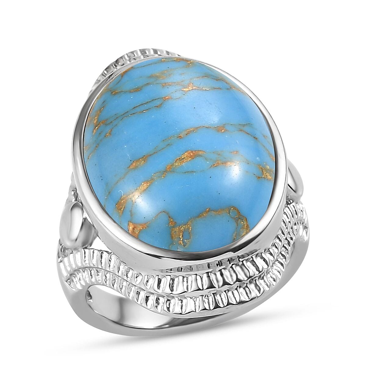 EverTrue African Mojave Blue Turquoise 12.50 ctw Intricate Filigree Ring in Stainless Steel (Size 7.0) image number 0