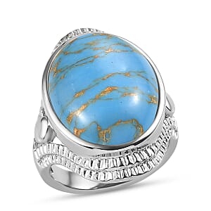 EverTrue African Mojave Blue Turquoise 12.50 ctw Intricate Filigree Ring in Stainless Steel (Size 7.0)