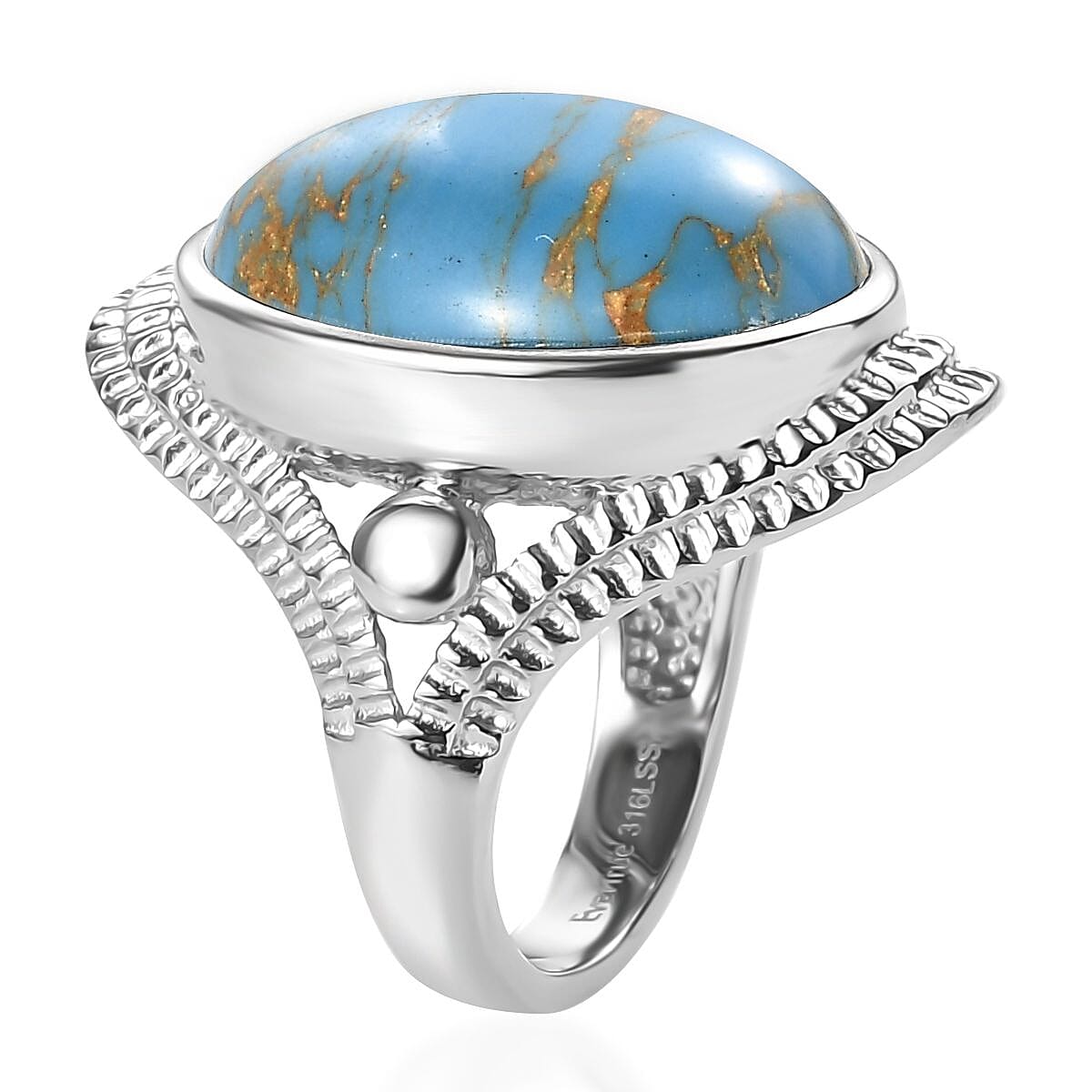 EverTrue African Mojave Blue Turquoise 12.50 ctw Intricate Filigree Ring in Stainless Steel (Size 7.0) image number 3